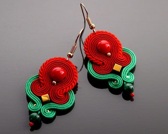 Orecchini Soutache MINI rosso-verde.