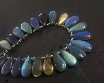 Natural Big Size Smooth Labradorite Pear Shape Briolettes Loose Beads 25-35mm Long AAA Natural Labradorite Gemstone 10 Piece Blue Flashy