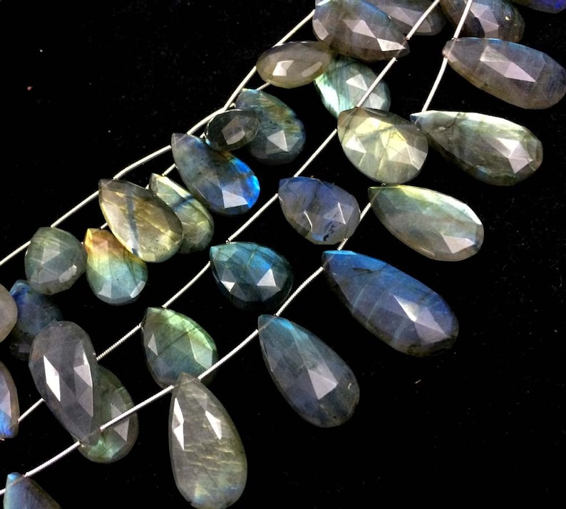 Labradorite faceted pear shape briolettes loose gemstone big size beads 14x20mm-15x25mm AAA labradorite stone necklace 10 pecs