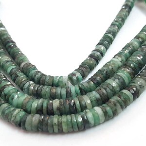 Natural Green Emerald Faceted Tyre Beads 8&quot; Zambian Emerald Heishi Cut / Wheel Shape / Flat Roundel Jewelry
