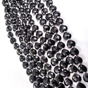 Black Spinel Faceted Heart Shape Beads 8&quot; Natural Spinel Puffy Heart Shape AAA+ Black Stone Fancy Shape jewelry making beads