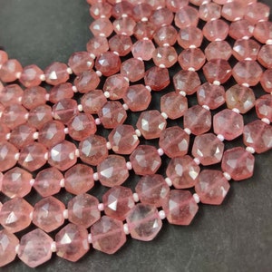 Natural Rosa Fresa Cuarzo Forma Hexagonal AAA Fresa Cuarzo Briolettes Facetadas 8 "Joyería de Piedras Preciosas Sueltas Cuarzo Rosa