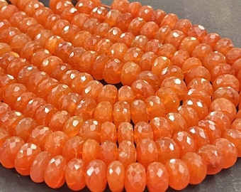 Orange Carnelian Faceted Rondelle Beads 9-10mm Natural Carnelian Rondelle Beads 10" AAA Carnelian Loose Beads