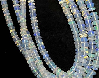 Flashy Ethiopian Opal Smooth Rondelle Beads 5-6mm AAA+ Fire Ethiopian Opal Plain Rondelle Loose Beads 16" Super Fine Quality Opal Necklace