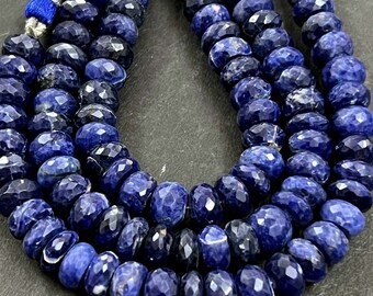 Blue Sodalite Faceted Rondelle Beads 7-8mm Natural Sodalite Rondelle Beads Loose Gemstone 8" strand