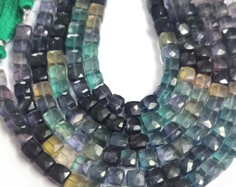 Fluorite Faceted Cube Beads Natural Multi Fluorite Square Shape AAA Blue Fluorite 3D Cube Beads Jewelry Necklace