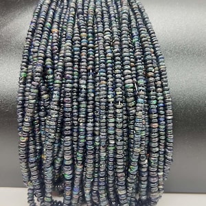 Ethiopian Black Opal Smooth Rondelle Beads Ethiopian Opal Bead 3-4mm Black Opal Rondelle Shape Beads Welo Fire Opal Rondelle Beads Flashy