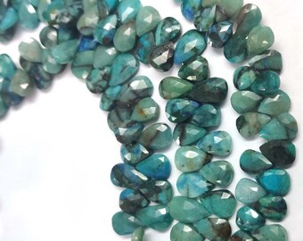 Natural Blue Chrysocolla Gemstone Briolettes AAA Fine Quality Chrysocolla Faceted Pear Shape Beads 8&quot; strand Jewelry Making Gemstone