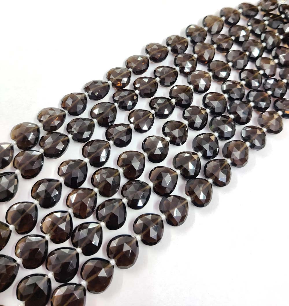 Smoky Quartz Faceted Puff Heart Shape Briolettes Gemstone Beads Quartz Heart Shape Beads Natural Smoky Quartz Fancy Shape jewelry making
