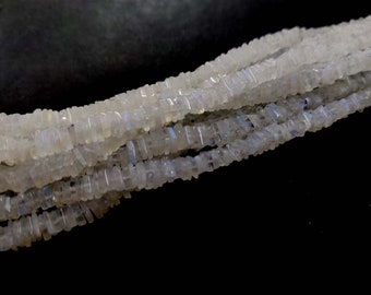 Natural Rainbow Moonstone Smooth Heishi Cut Shape Beads AAA + Blue Flashy Moonstone Square Shape Beads 5-6mm Moonstone Stone 16"