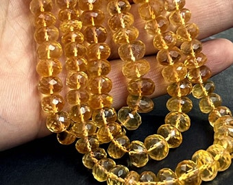 Dark Yellow Citrine Faceted Rondelle Beads 7-10mm AAA+ Natural Citrine Rondelle Beads High Quality Citrine Loose Gemstone 16"