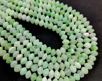 Green Opal Faceted Rondelle Beads 6-7mm AAA Opal Button Shape Beads 8" Peruvian Opal Gemstone For Making Jewelry Necklace