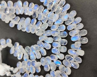 Perles Lisses Pierre De Lune Arc-en-ciel Naturelle, Forme Larme (10", 92 Carats)