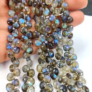 Natural Labradorite Heart Shape Briolette Blue Flash Labradorite Faceted Heart Beads 7mm