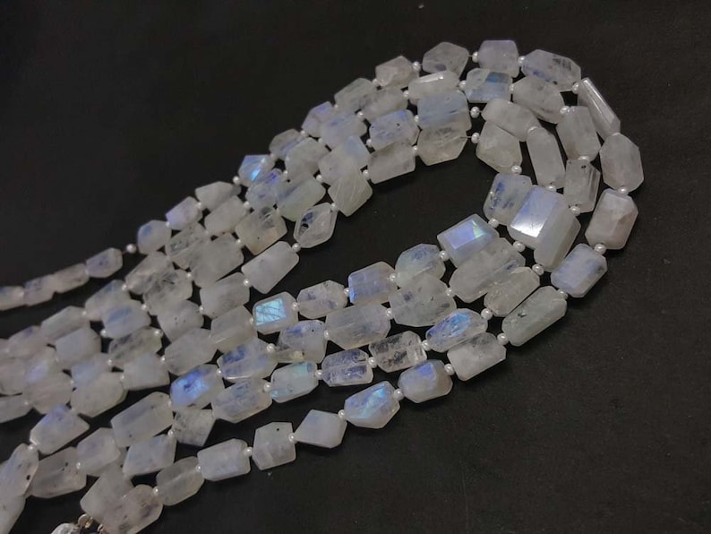 AAA AAA Grade Natural Gemstone Blue Flash Stone 15strand Natural Rainbow Moonstone Leaser Cut Faceted Nuggets Shape Beads 10-15mm