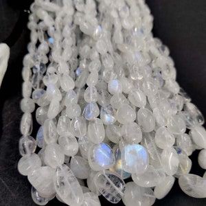 AAA+ Rainbow Moonstone Smooth Nuggets Shape Beads, Blue Flashy Moonstone Nuggets Shape 7-19mm Moonstone Plain Nuggets Oval Shape