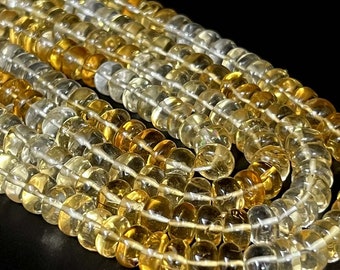 AAA+ Shaded Citrine Smooth Rondelle Beads 8-10mm Natural Yellow Citrine Plain Rondelle 16" Transparent Fine Quality Citrine Stone