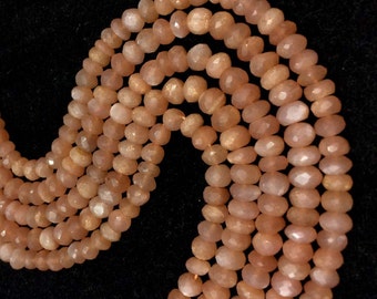 AAA Peach moonstone faceted rondelle loose gemstone beads 8"inch strand, moonstone faceted 6mm-7mm