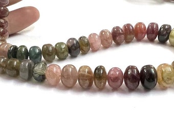 Natural Multi Tourmaline Gemstone 10-12mm Smooth Rondelle Beads 18" Tourmaline Plain Rondelle Beads Big Size Multi Tourmaline Necklace