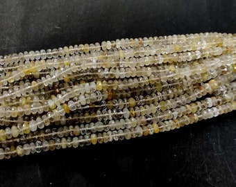 10" Golden Rutile Quartz Faceted Rondelle Beads AAA Rutilated Quartz Rondelle Beads 7-8mm Rutile Quartz Stone