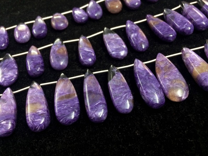 Natural rare Charoite smooth pear beads AAA charoite stone charoite loose gemstone necklace jewelry