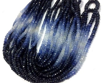 Natural Blue Sapphire Shaded Gemstone Beads AAA Quality Blue Sapphire Faceted Rondelle Beads 3-4.5mm , Sapphire Stone