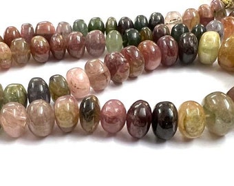 Multi Tourmaline Plain Rondelle Beads 8-11mm Natural Tourmaline Smooth Rondelle loose beads 22" Necklace Tourmaline Stone