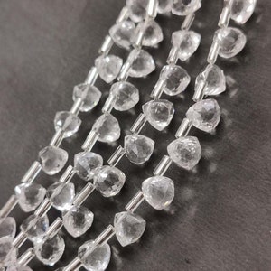 Crystal Quartz Faceted Trillion Shape Briolettes 7mm Quartz Gemstone Beads 8&quot; Natural Crystal Rock Trillion Shape