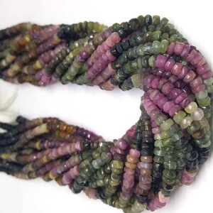 tourmaline necklace 3mm-4mm tourmaline loose gemstone 5 strand AA Multi tourmaline faceted rondelle beads 13.5inch strand