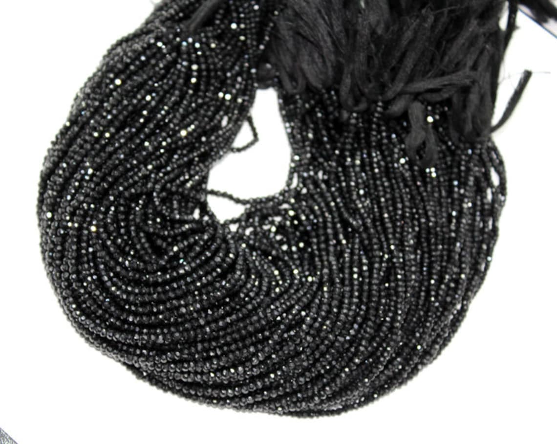Natural 2x4mm Faceted Black Agate Rondelle Gemstone Beads Necklace 16-28 AAA