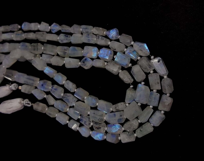 AAA AAA Grade Natural Gemstone Blue Flash Stone 15strand Natural Rainbow Moonstone Leaser Cut Faceted Nuggets Shape Beads 10-15mm