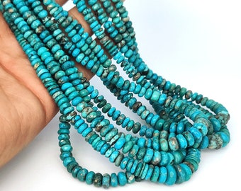 Natural Blue Turquoise Gemstone Beads AAA+ Arizona Turquoise Faceted Rondelle Beads 4-9mm 16" Turquoise Stone Necklace Jewelry