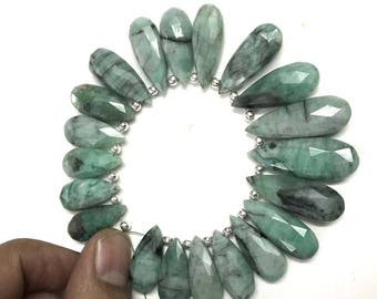 Natural Emerald Faceted Pear Shape Briolettes Loose Gemstone 20 pecs , Emerald Beads 10x20mm-11x30mm