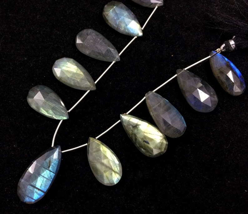 Labradorite faceted pear shape briolettes loose gemstone big size beads 14x20mm-15x25mm AAA labradorite stone necklace 10 pecs