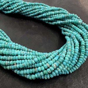 Arizona Turquoise Faceted Rondelle Bead 3-4mm AAA+ Natural Turquoise Rondelle Beads 13&quot; Blue Turquoise Gemstone Loose Beads