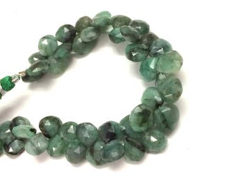 Natural emerald faceted Heart shape briolettes loose gemstone beads, green emerald stone, emerald stone necklace 9-10mm
