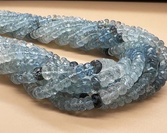 Moss Aquamarine Faceted Rondelle Beads Natural Aquamarine Rondelle Beads Shaded Aquamarine Beads AAA+ Fine Quality Aquamarine Necklace 5-6mm