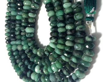 AAA quality Emerald faceted rondelle loose gemstone beads 8"inch strand , emerald necklace