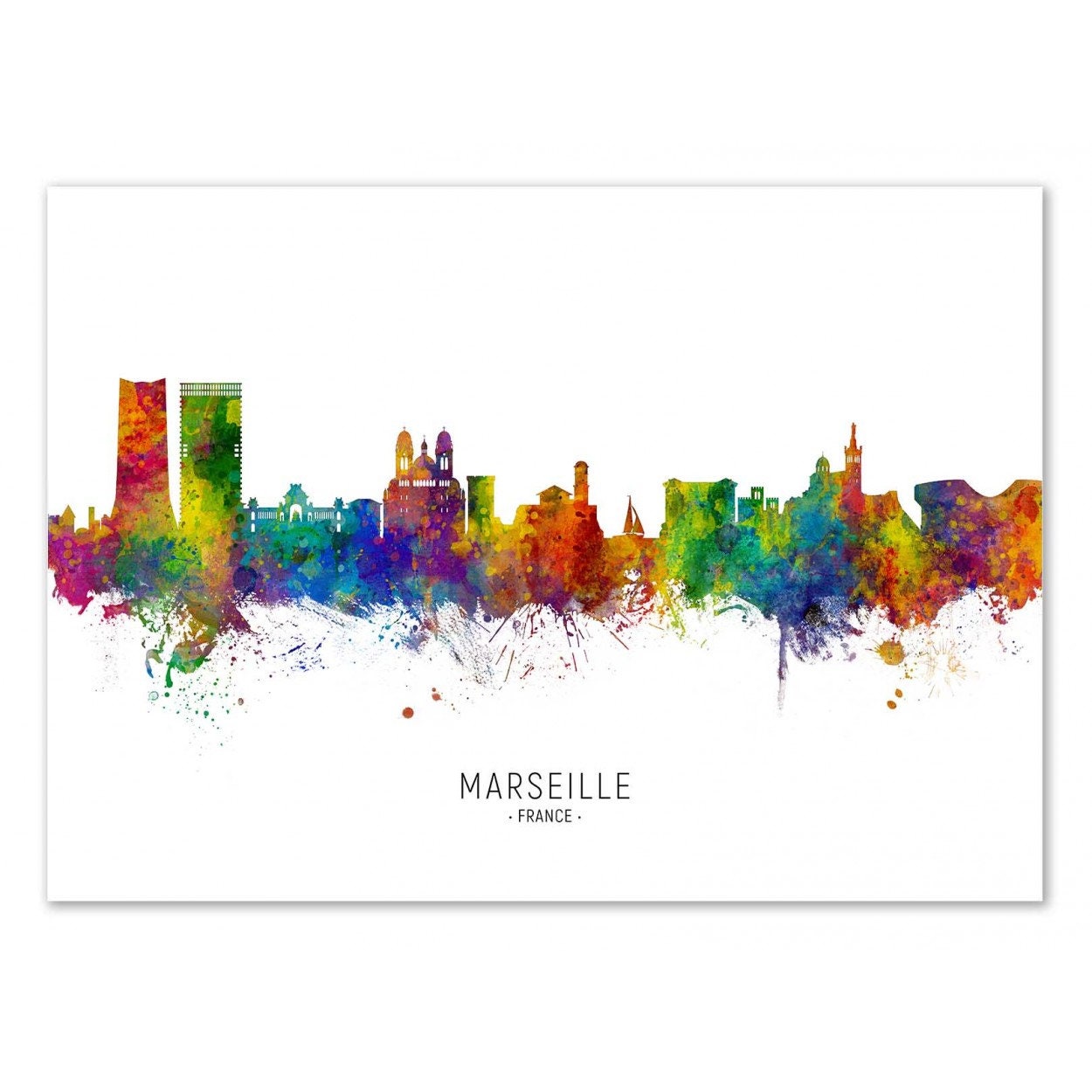 Art-Poster - Marseille France Skyline | Colored Version Michael Tompsett