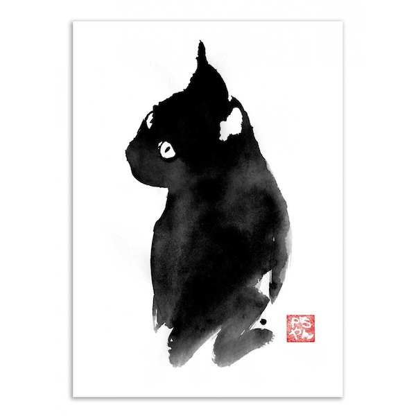 Art-Poster - Black cat - Pechane Sumie