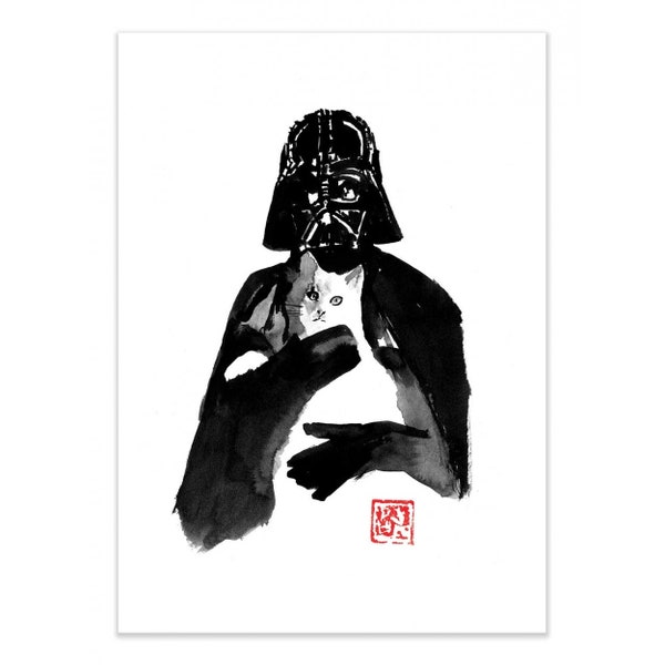 Art-Poster - Darth Vader and cat - Pechane Sumie