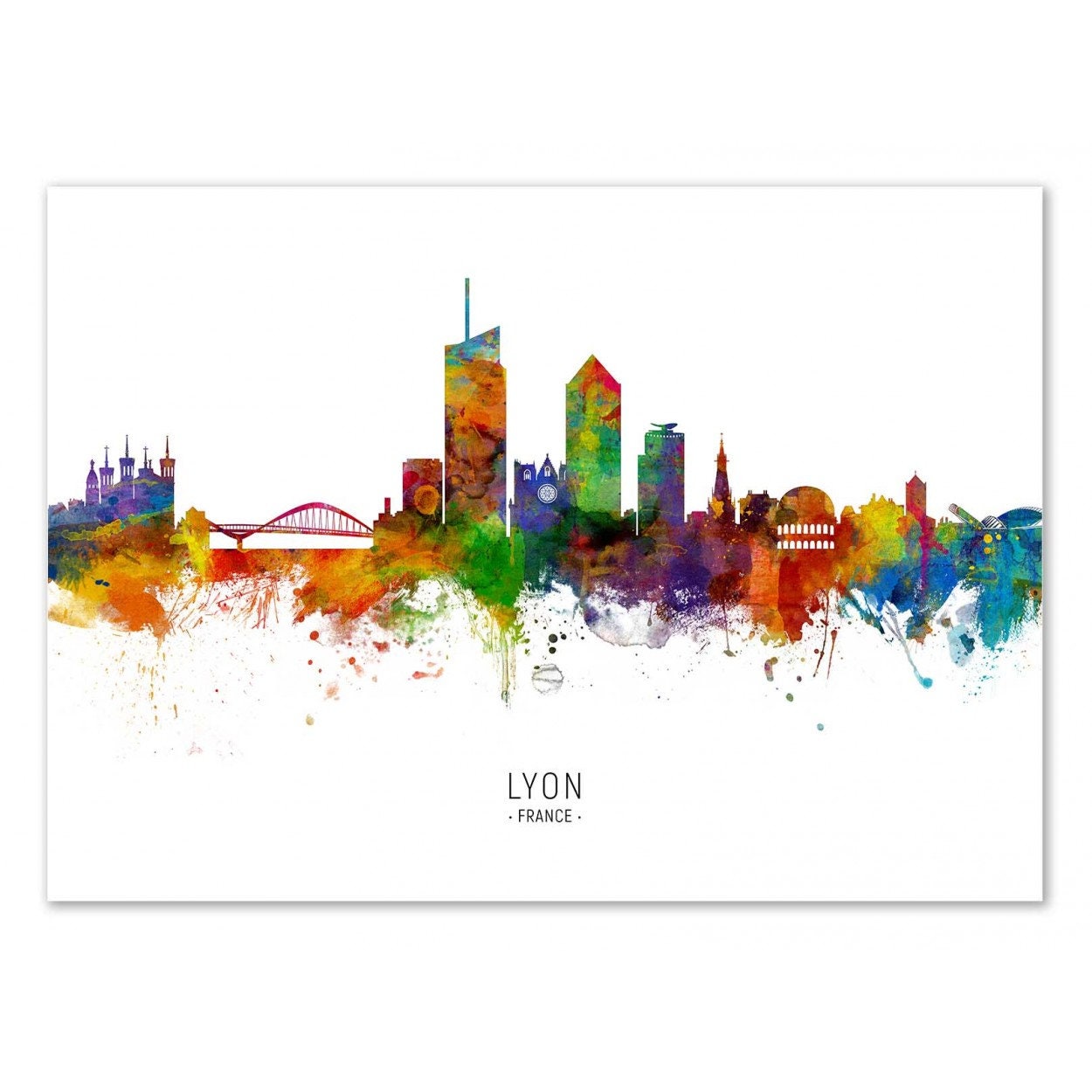 Art-Poster - Lyon France Skyline | Colored Version Michael Tompsett