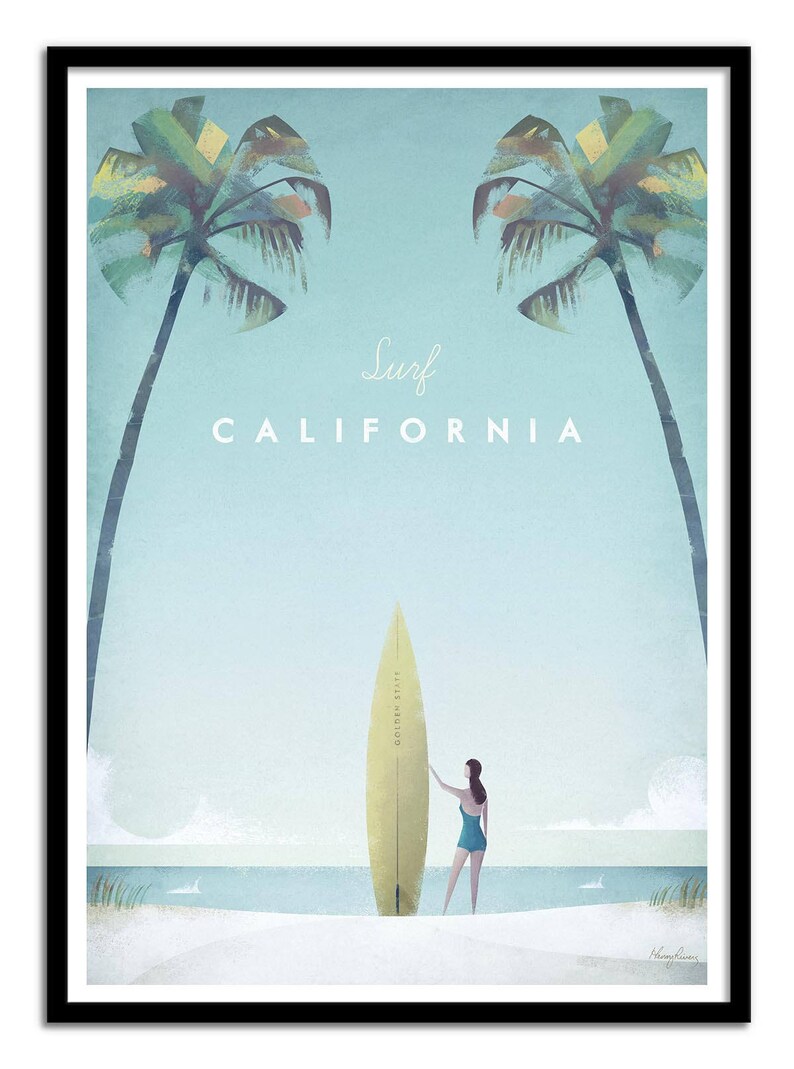 Affiche ArtPoster 50 x 70 cm Surf California Travel Poster Etsy
