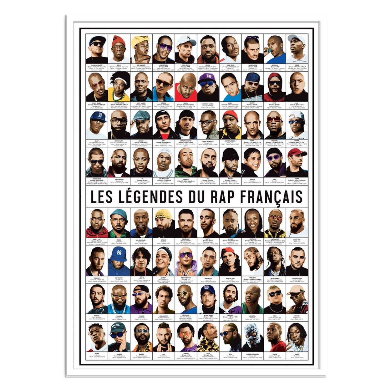 Affiche d'art - Les légendes du rap français, par Olivier Bourdereau