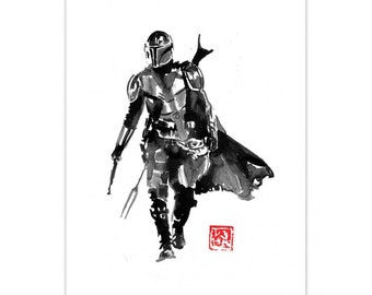 Art-Poster - Mandalorian and Baby Yoda - Pechane Sumie
