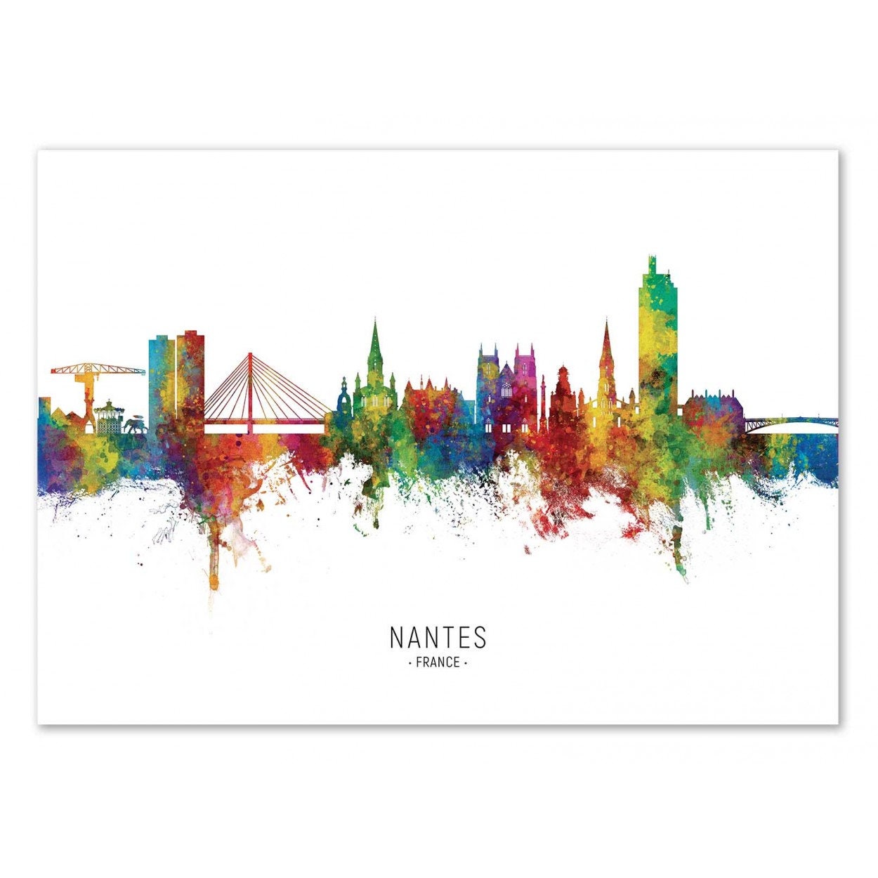Art-Poster - Nantes France Skyline | Colored Version Michael Tompsett