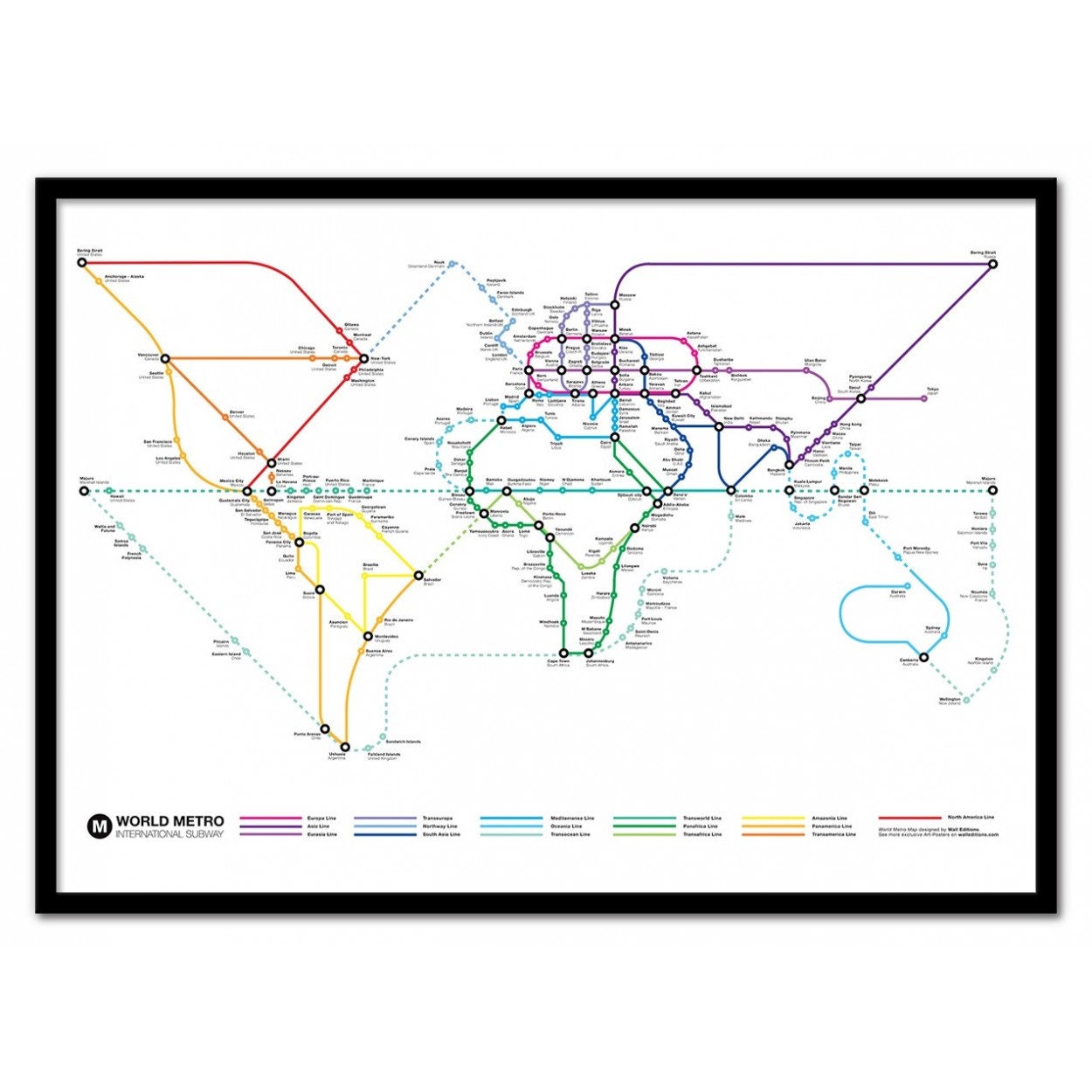 Art-Poster 50 X 70 cm - World Metro Map Olivier Bourdereau