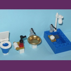 MADE OF LEGO BRICKS Tile Bathroom Sink Toilet Bathtub Shower WC Dog Bath Mini 