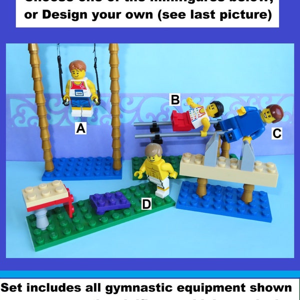 Custom Men's or Boy's Complete Olympic Gymnastic Set - Birthday Cake Topper + One Posable Gymnast Minifigure - High Bar Parallel Bars Rings