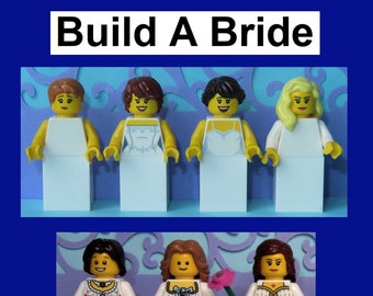 Custom "Build A Bride" One or Two Brides, First Communion, Wedding, Ball Gown Dress, Princess Minifigure Cupcake Topper -Made of Lego Bricks